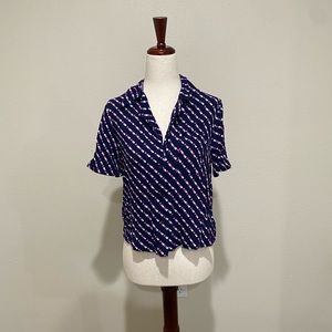 Polka Dot Cropped Short Sleeve Button Down